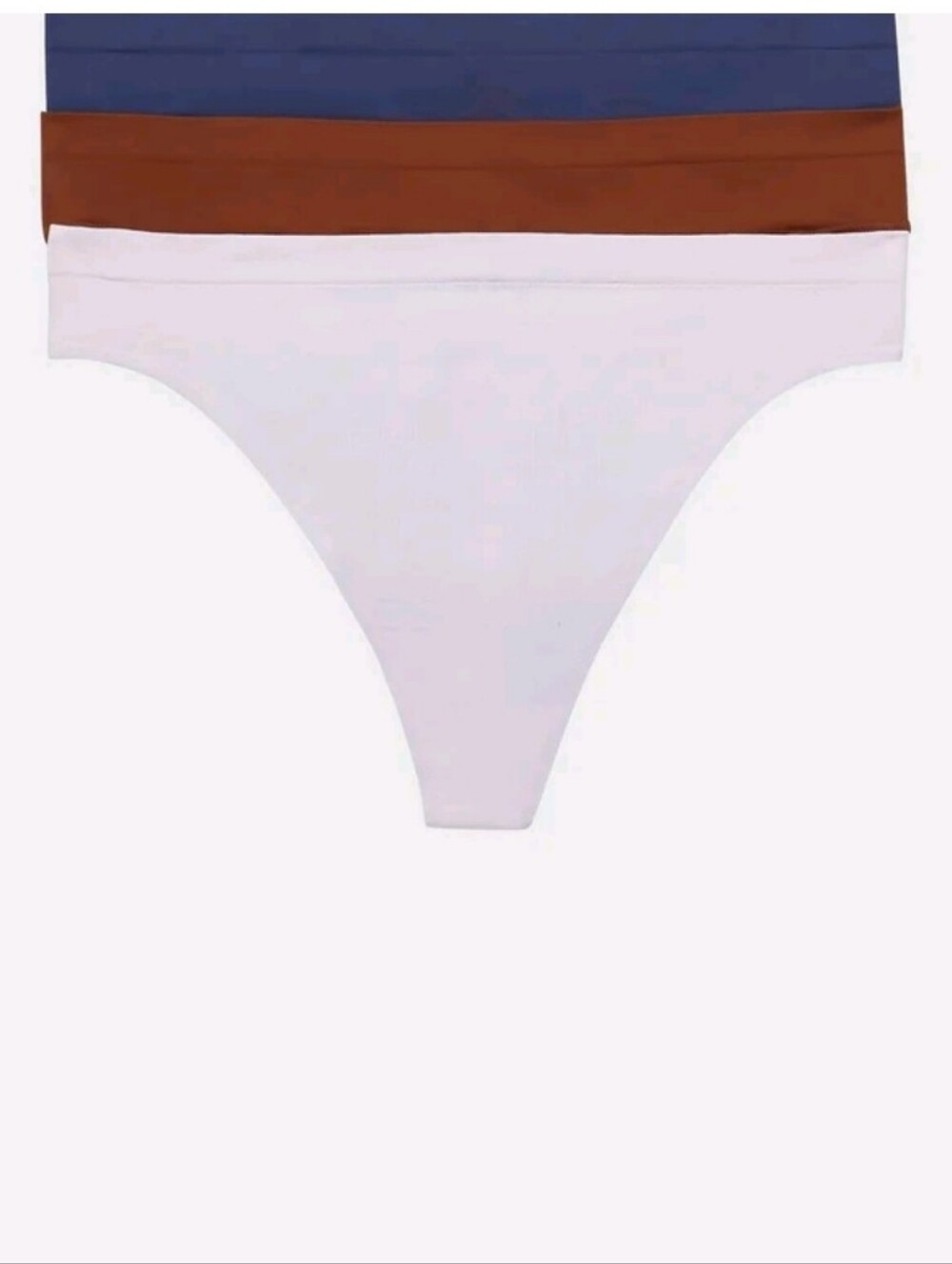 3-Pack Seamless Thong Panties - White, Rust, Navy